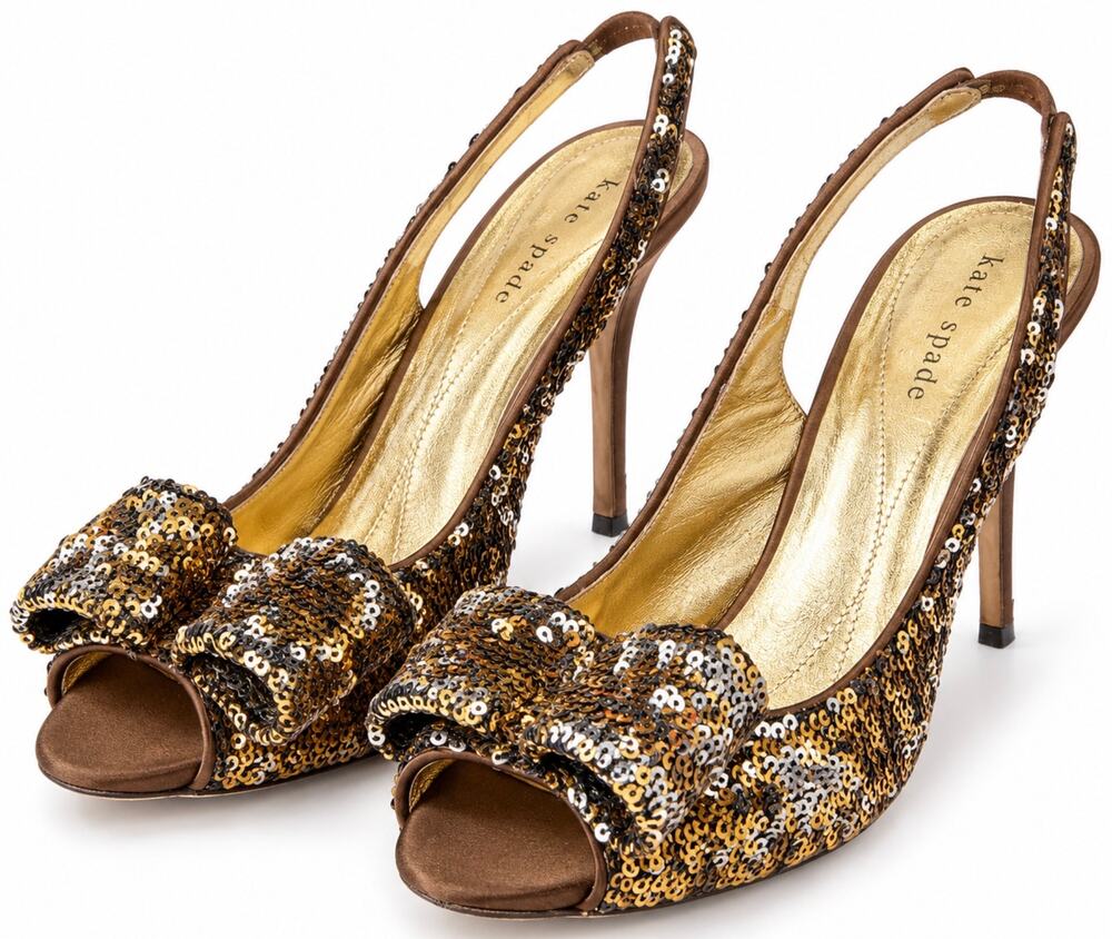 Kate Spade Sequin Bow Slingback Peep Toe Heels